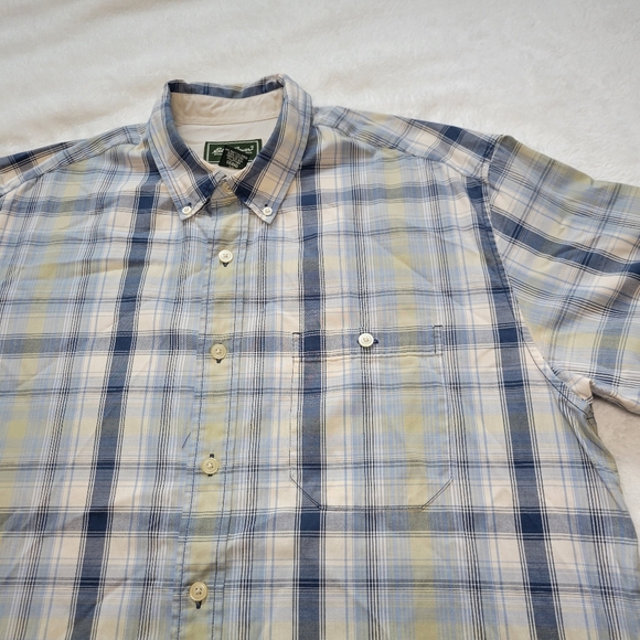 Eddie Bauer Shirt Mens XLT Lot Of 2 Button Up Plaid Blue Classic Fit Short Sleev - Picture 6 of 10